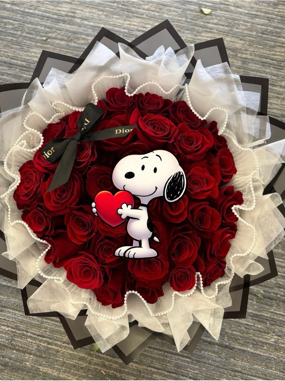 Dior Red Rose Bouquet with Snoopy Heart eternal